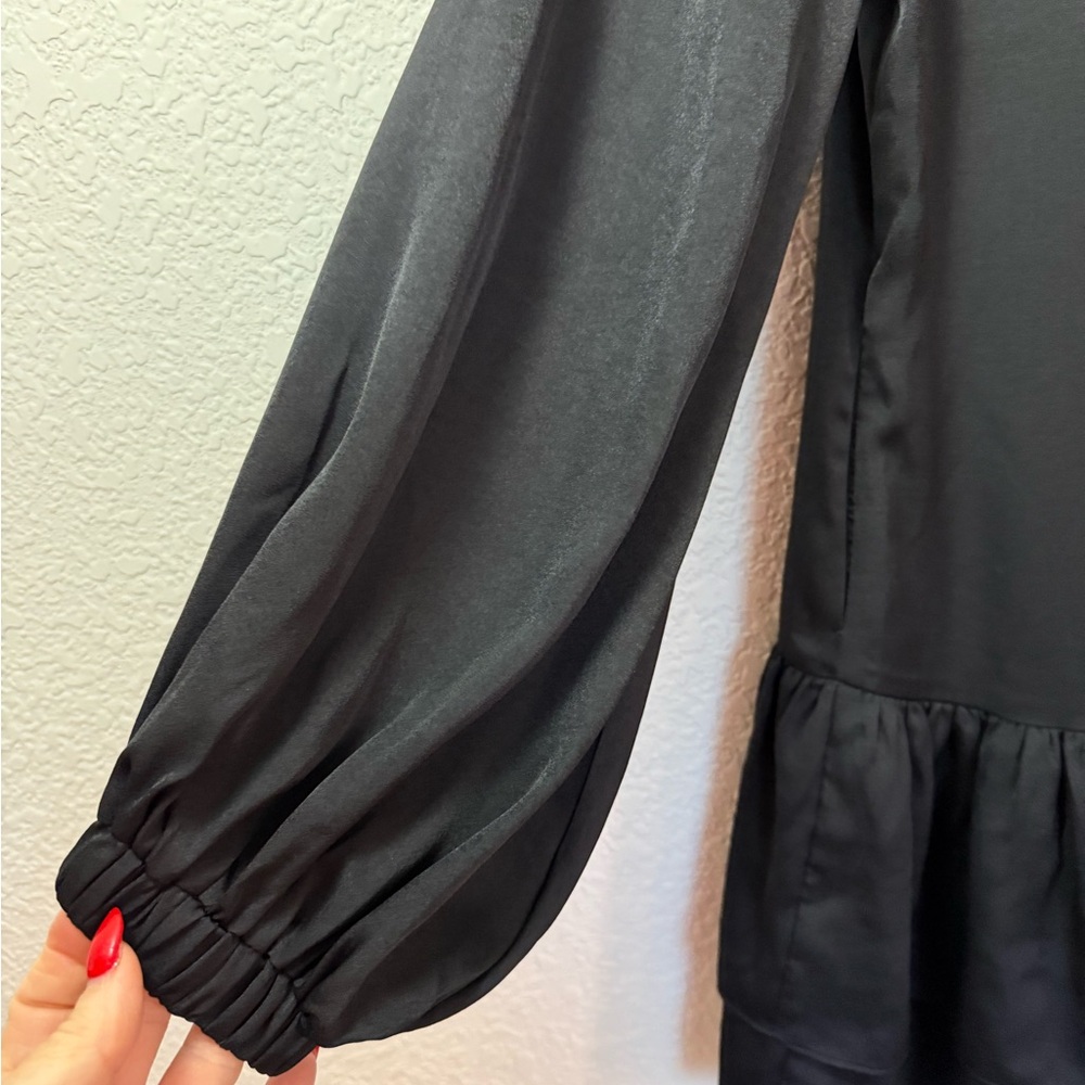 Uli Herzner Black Shirt Dress | Ruffle Hem| Silk Blend | Elegant Mini Dress - Picture 9 of 13
